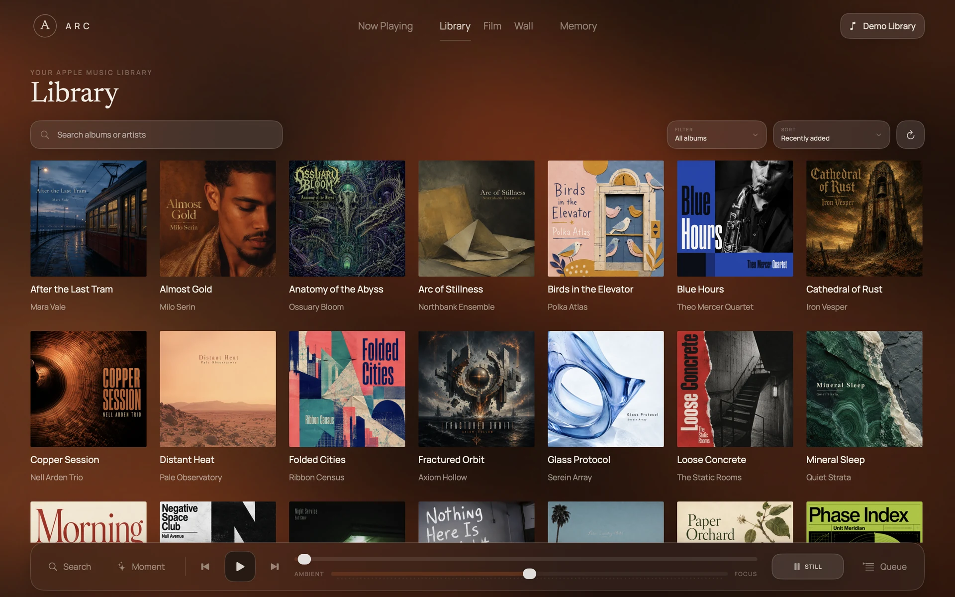 ARC Library with a diverse grid of original albums